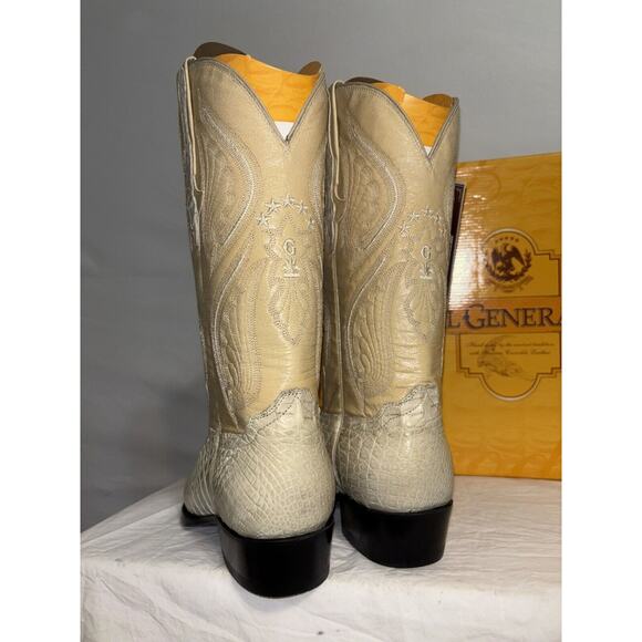 El General Cowboy Boots‎ Ivory Leather Embroidered Horn Back Leather Mens Size 6 main image 6
